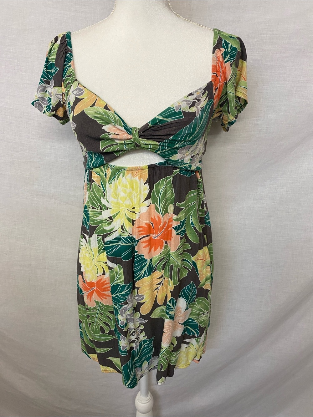 Volcom Tropical Tie-Front Mini Dress - Green Multi